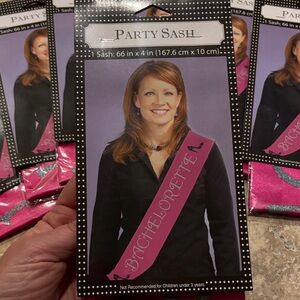 7 Pink Bachelorette Party Sashes, Wine Opener, and Party Napkins